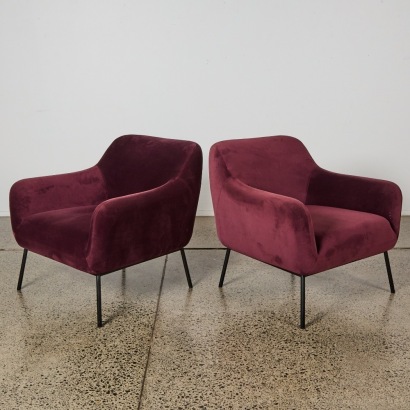 A Pair of Burgundy Velvet Armchairs