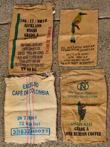Four Original Coffee Bean Sacks with Designs