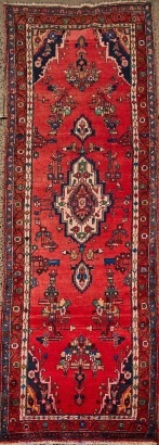 A Vintage Hand Knotted Persian Hamedan Wool Runner