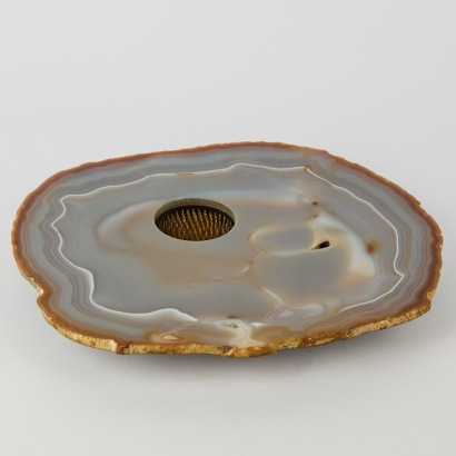 An Agate Stone Ikebana Vase with Flower Frog