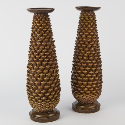 A Pair of Tall Pine Cone Candle Holders