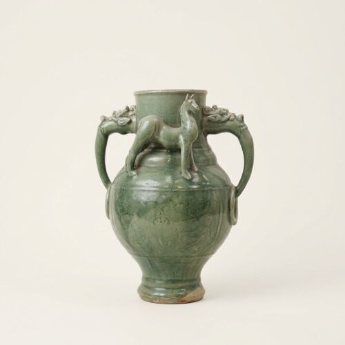 A Chinese Green-Glazed Two-Handled Vase
