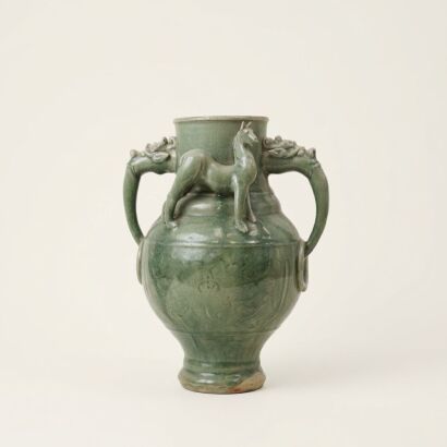 A Chinese Green-Glazed Two-Handled Vase