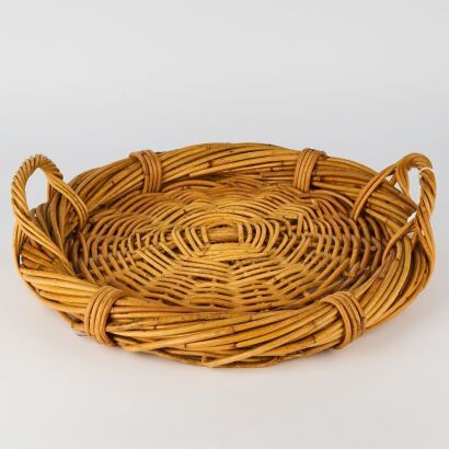 A Vintage Hand Woven Serving Platter with Two Handles