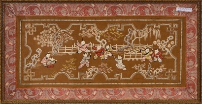 An Early 20 Century Chinese Embroidered Panel Depicting Children at Play