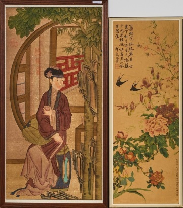 A Set of Two 20 Century Chinese Prints of Ladies and Birds and Flowers