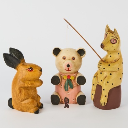 A Trio of Wooden Folk Art Animals