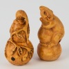 A Pair of Wooden Rat & Gourd Netsuke