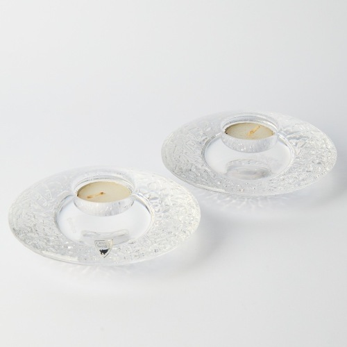 A Pair of Crystal Tea Light Holders by Lars Hellsten for Orrefors