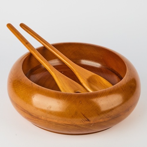 A Turned Native Timber Salad Bowl and Serving Spoons