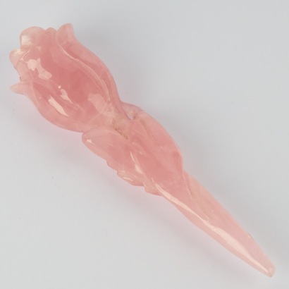 A Carved Flower Stem Rose Quartz