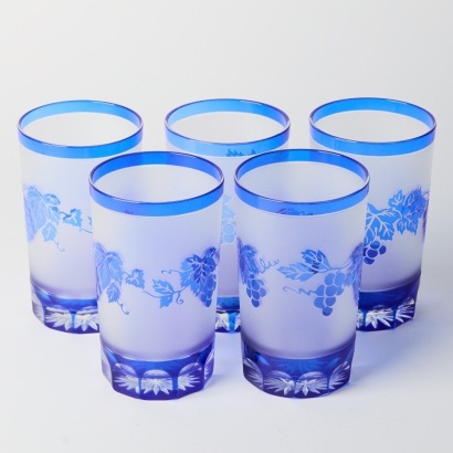 Five cut to clear frosted glass tumblers