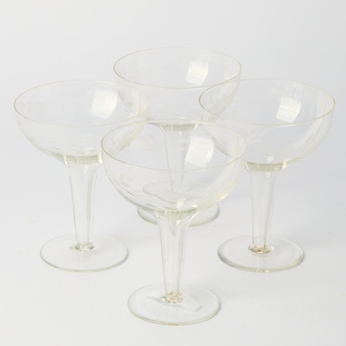 Ten Hollow Stem etched champagne coupes