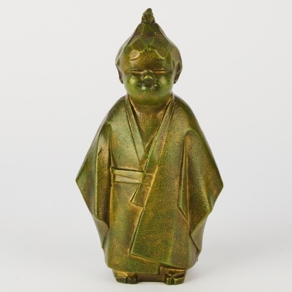 A bronze-look Okimono "selflessness child buddha" metal figure