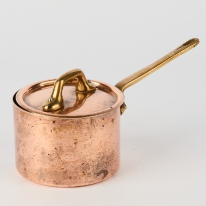 A Small St Clair Copper Saucepan with Lid