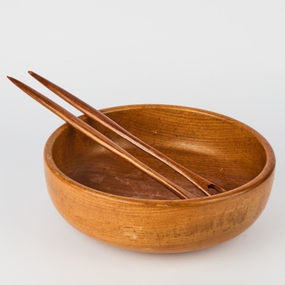 A Mid-century Wooden Salad Bowl and Salad Servers Made in NZ