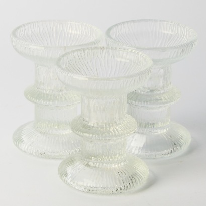 A trio of Mid-century French Ice Bark Glass Candle Holders