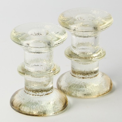 A pair of Iittala (Finland) Ice Textured Candle Holder by Timpo Sarpaneva