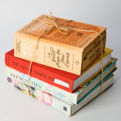 A collection of four Cookbooks, Where Chefs eat, Caravan Dining All day, The Art of Simple Food and French Ties