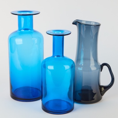 A Pair of &sbquo;&Auml;&uacute;Gulvvase&sbquo;&Auml;&ugrave; Style Blue Art Glass Bottles