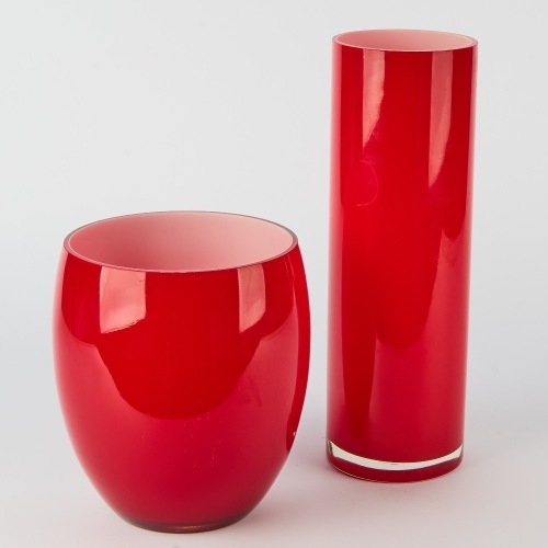 A Pair of Red Cased Art Glass Vases
