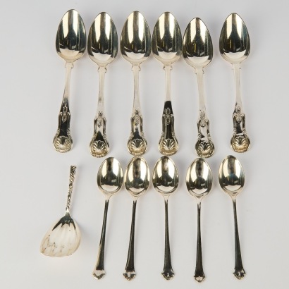 A Set of 12 Sterling Silver Spoons, Various Marks