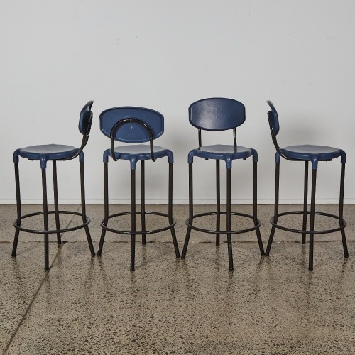 A Set of Four Blue Sebel Cosmic Barstools