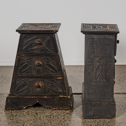A Pair Of Hand Carved Pyramid Side Tables