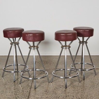A Set of Chrome Tube and Vinyl Bar Stools