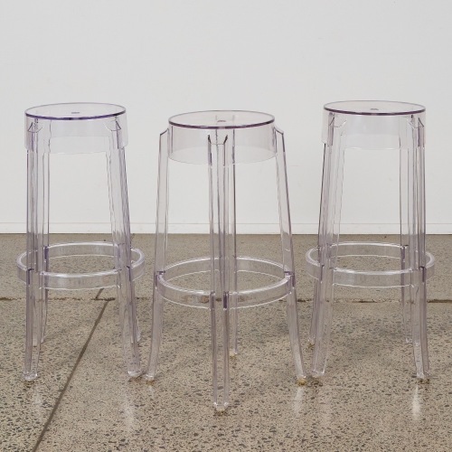 Three Kartell Ghost Style Barstools