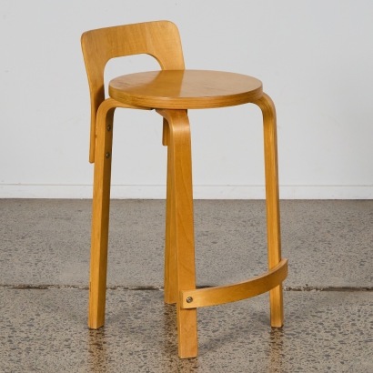A Bentwood Alvar Aalto K65 Style Bar Stool