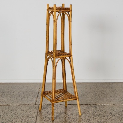 A Vintage Cane 3 Tier Plant Stand