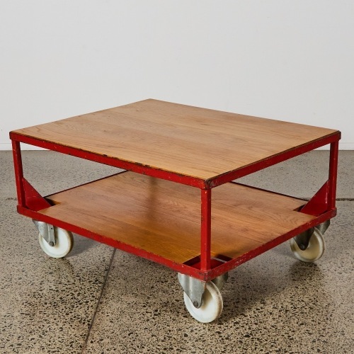 A Heavy Duty Industrial Trolley with Oak Plank Shelving