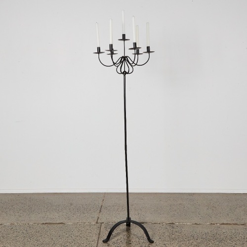A Tall Floor Standing Wrought Iron Candle Holder