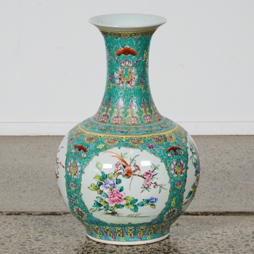 A Chinese Famille Rose Large Vase with Bird and Flower Panels
