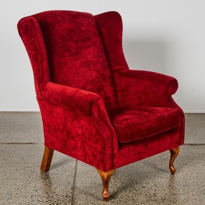 A Striking Vintage Red Fully Restored Wingback Chair