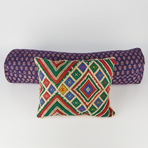 A Pair of Berber and Indian Block Print Cushions