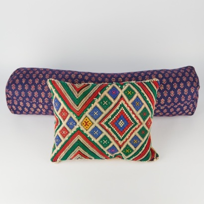 A Pair of Berber and Indian Block Print Cushions
