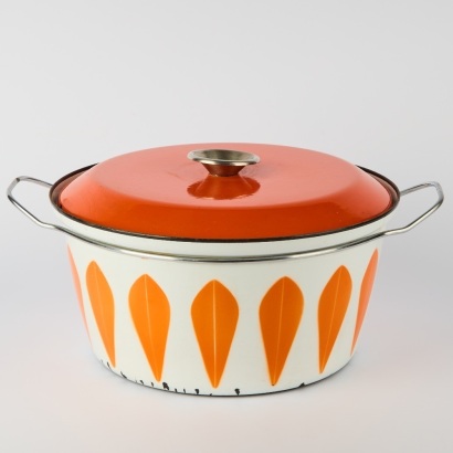 A Large Orange and Lotus Casserole Pot by Catherine Holm