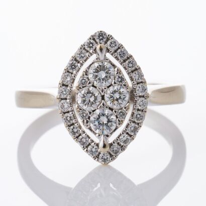 18ct White Gold, Modern, 0.56ct Diamond Cluster Ring
