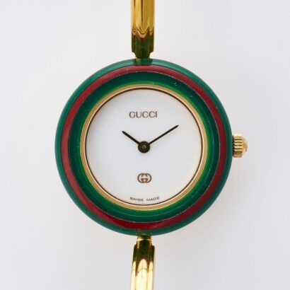 Gold Plated, 26mm Gucci Play / Change Bezel, Quartz Wristwatch, with 12 Assorted Bezel Options, circa 1990