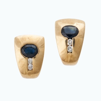9ct Yellow Gold, Sapphire / 0.03ct Diamond Stud Earrings