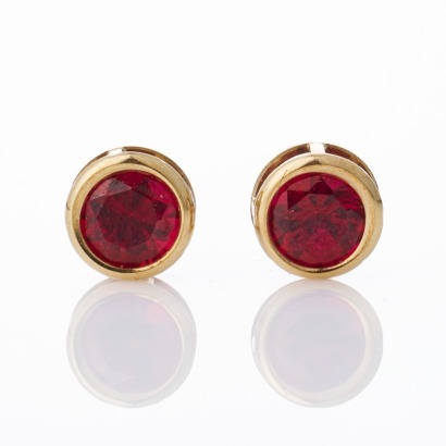 10ct Yellow Gold, Synthetic Ruby Stud Earrings