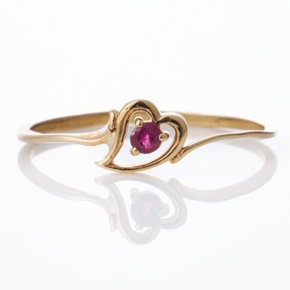 9ct Yellow Gold, 0.02ct Ruby Heart Ring