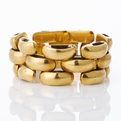 18ct Yellow Gold, 9mm Wide, Flexible Brick-Link Ring, Size N