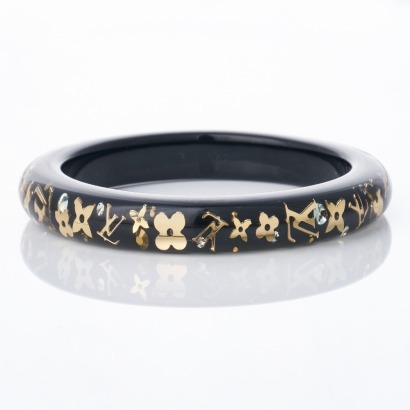 Louis Vuitton, Black Monogram Inclusion Bangle with Box