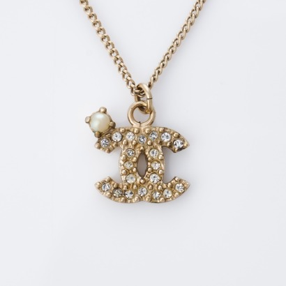 Chanel, 42cm Gold-tone Faux Pearl / Crystal Pendant Necklace
