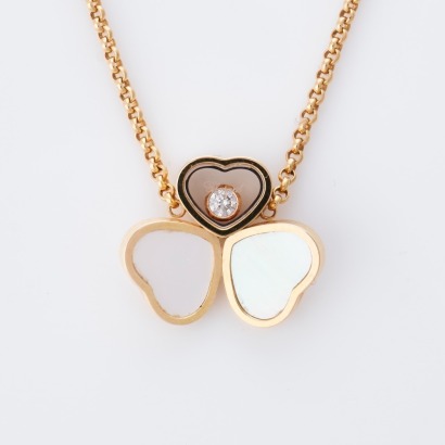 Chopard, 18ct Rose Gold, Mother-of-Pearl / 0.05ct Diamond, Happy Hearts Necklace with Box