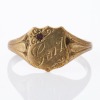 9ct Yellow Gold, Engraved Signet, Red Stone Ring