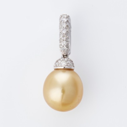 18ct White Gold, Golden-Coloured Pearl / 0.36ct Diamond Pendant
